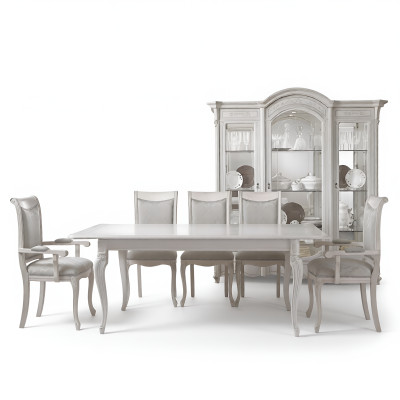 Conjunto de muebles para comedor italiano Grupo de comedor Vitrina Mesa 6 sillas 8 piezas.