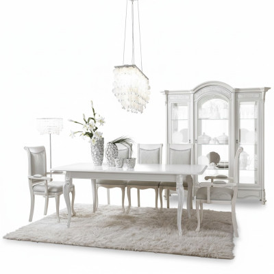 Mesa de comedor con 4 sillas con respaldo, grupo clásico de madera de 5 piezas completo.