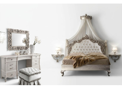 Cama + 2 mesitas de noche 3 piezas. Juego de dormitorio Diseño Moderno Lujo Chesterfield