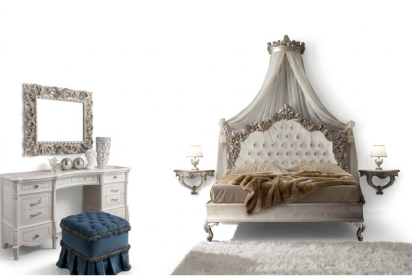 Conjunto completo de dormitorio Cama barroca real Tocador Mesita de noche 6 piezas.