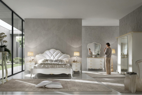 Dormitorio Set Cama Barroca Mesita de Noche Comoda Muebles de Cama 6 piezas Madera Maciza