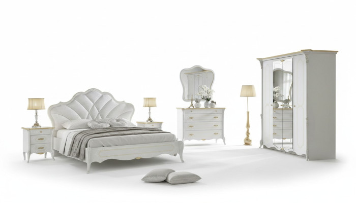 Dormitorio Set Cama Barroca Mesita de Noche Comoda Muebles de Cama 6 piezas Madera Maciza