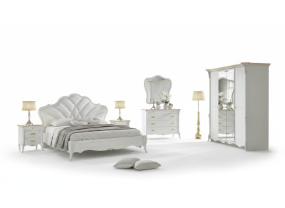 Dormitorio Set Cama Barroca Mesita de Noche Comoda Muebles de Cama 6 piezas Madera Maciza