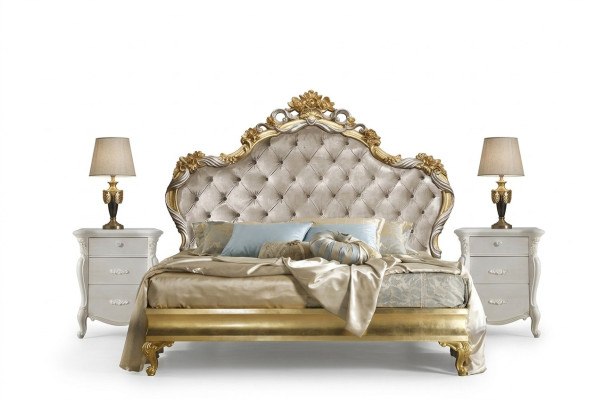 Dormitorio de lujo de 4 piezas. Cama + 2 mesitas de noche + chaise longue diseño sofá