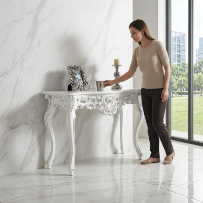 Mesa de consola de lujo de diseñador, mesas de consola de madera de diseño de plata clásico nuevo.