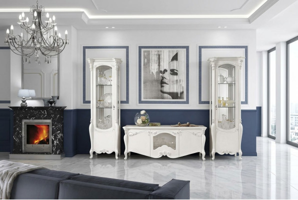 Clásico mueble de pared para salón con vitrina y estantería RTV de 3 piezas.