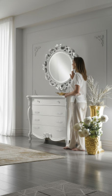 Clásico conjunto de 2 piezas de cómodas para dormitorio: cómoda barroca rococó + espejo nuevo.