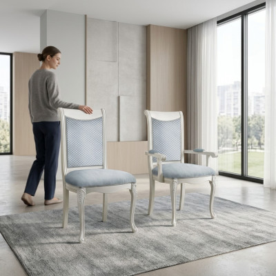 Diseño de silla para sala de estar, sillas de comedor de madera tapizadas con reposabrazos estilo Barroco Rococó.