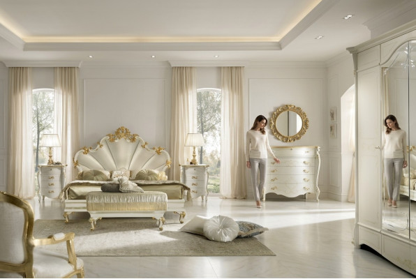 Cama clásica Barroca Rococó Hotel Camas Cama tapizada Cama doble Muebles italianos