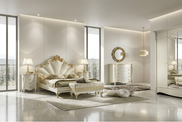 Cama clásica Barroca Rococó Hotel Camas Cama tapizada Cama doble Muebles italianos