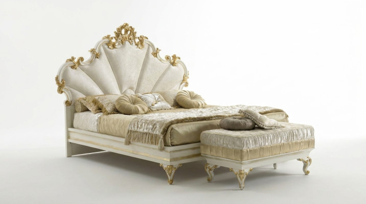 Cama clásica Barroca Rococó Hotel Camas Cama tapizada Cama doble Muebles italianos