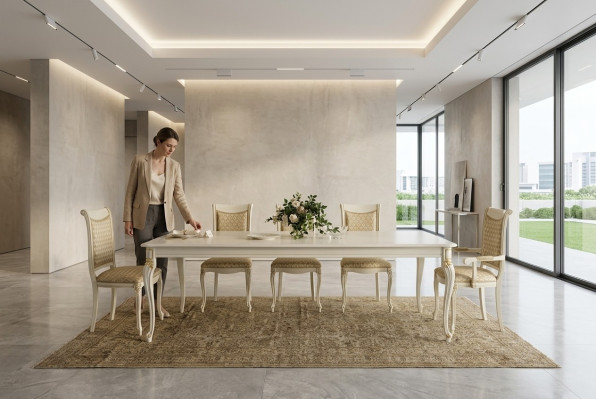Muebles de estilo clásico italiano Mesa de comedor Set de 6 sillas Grupo de juego