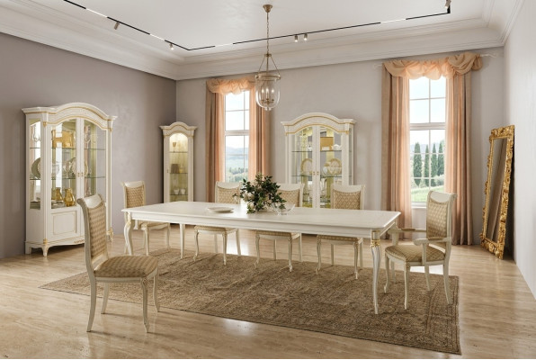 Conjunto de comedor 9 pzas. Mesa de comedor 6 sillas Vitrina Armario Vitrinas en madera maciza
