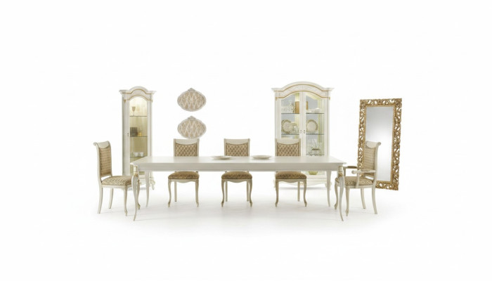 Conjunto de comedor 9 pzas. Mesa de comedor 6 sillas Vitrina Armario Vitrinas en madera maciza