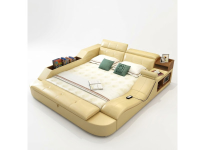 Cama multifuncional de lujo diseño de cuero camas dobles estante decorativo 180x200 cm.