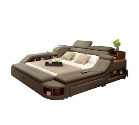 Diseño exclusivo de cama, camas tapizadas, estantes, caja de seguridad, estantes, cama doble.