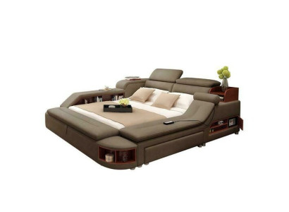 Diseño exclusivo de cama, camas tapizadas, estantes, caja de seguridad, estantes, cama doble.