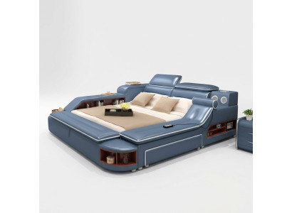Cama doble de cuero multifunción con cabecero acolchado de 180x200 y estructura de cama de cuero.