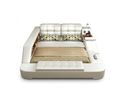 Cama multifunción estantería armario estación de carga USB decoración cama doble de cuero.