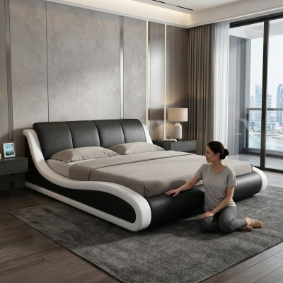 Cama de cuero diseño cama doble camas cama cuero tapizado dormitorio matrimonio