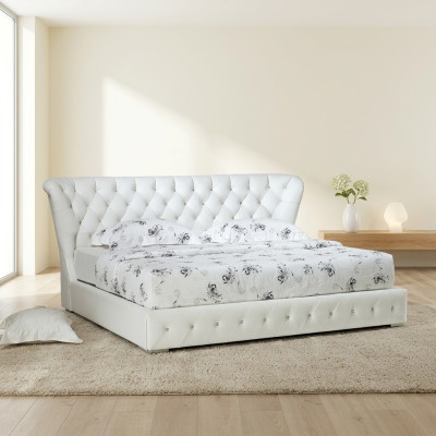 Cama de diseñador Chesterfield de cuero, camas de hotel dobles de lujo para dormitorio.