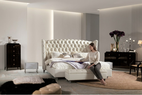 Lujo cama de diseñador Chesterfield cama de cuero cama tapizada dormitorio matrimonial