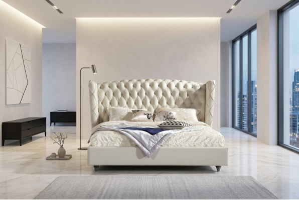 Lujo cama de diseñador Chesterfield cama de cuero cama tapizada dormitorio matrimonial