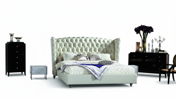 Lujo cama de diseñador Chesterfield cama de cuero cama tapizada dormitorio matrimonial