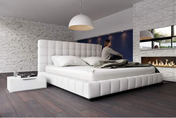 Cama tapizada de diseñador blanca Cama de cuero Cama doble Cama conyugal Cama de diseñador