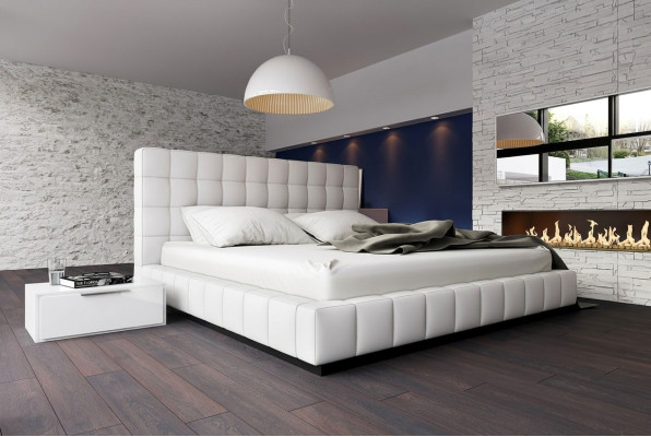 Cama tapizada de diseñador blanca Cama de cuero Cama doble Cama conyugal Cama de diseñador