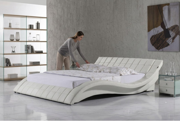 Cama tapizada de diseñador blanca Cama Camas Cama de cuero Cama doble Cama matrimonial Cama de diseñador