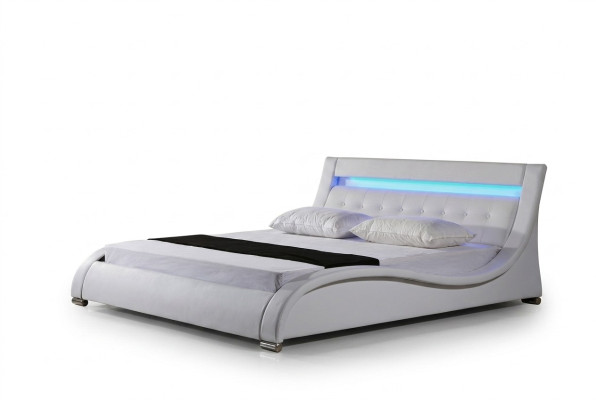Cama de cuero Cama tapizada Cama Camas Cuero Cuero Acolchado Matrimonial con iluminación