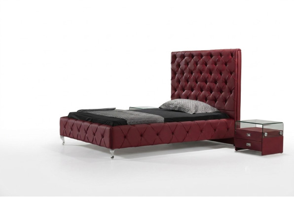 Cama de diseño Chesterfield de cuero de lujo para habitación doble de hotel