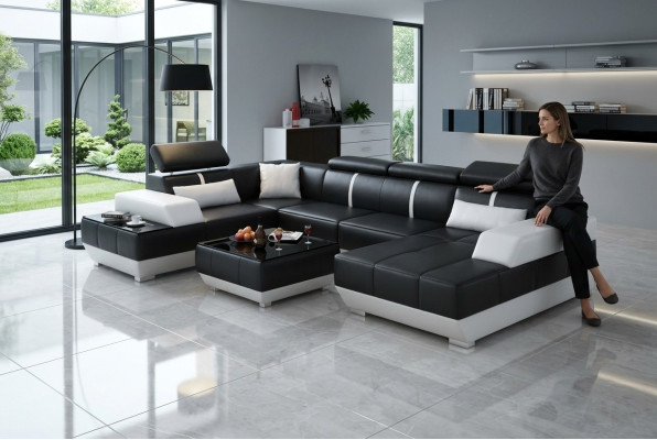 Diseño conjunto de salón en forma de U gran sofá esquinero sofá sofá conjunto de tapizado xxl.