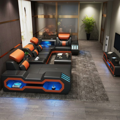 Sofá en forma de U + mesa de café + diseño de cómoda