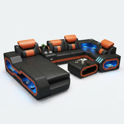 Sofá en forma de U + mesa de café + diseño de cómoda