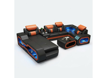 Sofá en forma de U + mesa de café + diseño de cómoda
