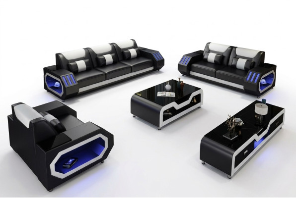 Sofá de cuero Sofá Sofá Juego de sofás 3+2+1 - Sofás de diseñador iluminados nuevos