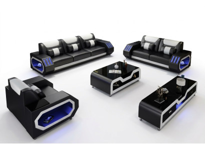 Sofá de cuero Sofá Sofá Juego de sofás 3+2+1 - Sofás de diseñador iluminados nuevos