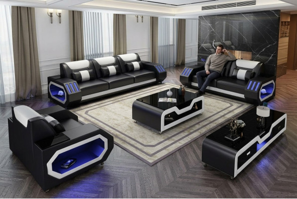 Sofá de cuero Sofá Sofá de 3+2 piezas de diseño de sillón moderno nuevo
