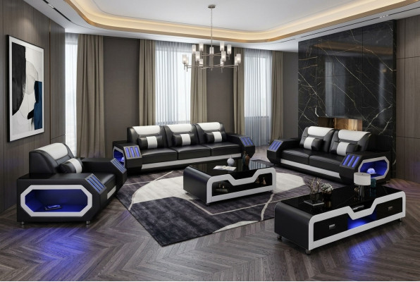 Sofá de cuero Sofá Sofá de 3+2 piezas de diseño de sillón moderno nuevo