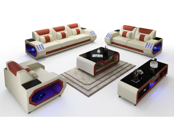 Sofá de cuero Sofá Sofá set 3+1+1 - Sofás de diseño iluminados Nuevos