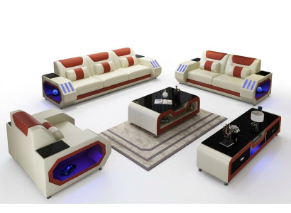 Sofá de cuero Sofá Sofá set 3+1+1 - Sofás de diseño iluminados Nuevos