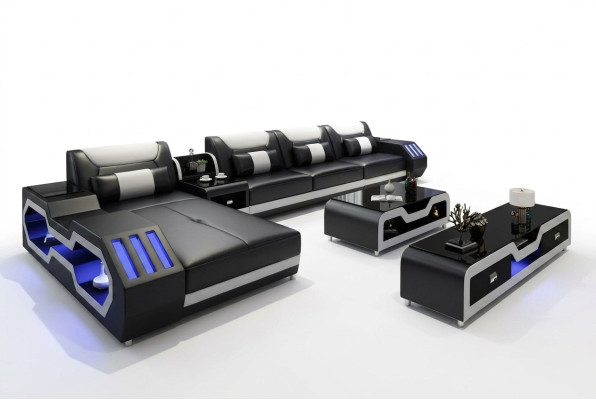 Sofá de diseño de cuero Sofá Sofá de esquina Conjunto de sala de estar Sofá de esquina