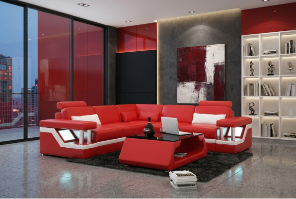 Sofá de diseñador sofá esquinero de cuero textil tapicería conjunto de muebles de salón.