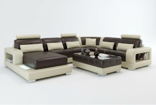 Sofá esquinero de cuero marrón Sofá Couch Diseño Asientos Cojín Combinado