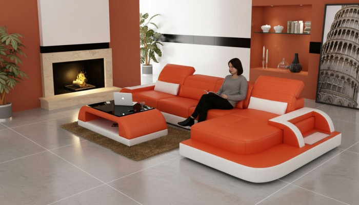 Sofá de cuero + mesa de café Sofá Sofá en forma de L Sofá esquinero Conjunto Nuevo