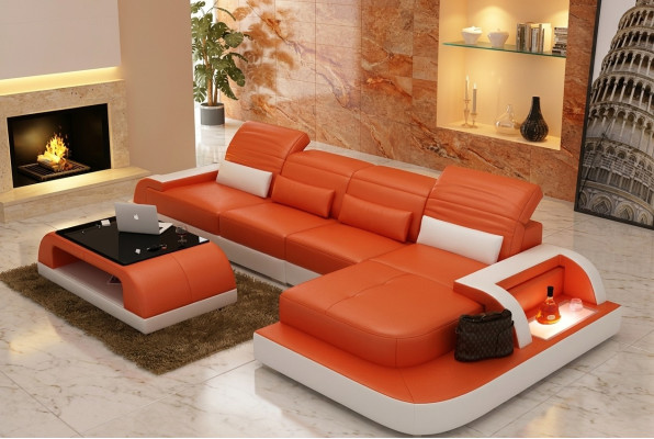 Sofá de cuero + mesa de café Sofá Sofá en forma de L Sofá esquinero Conjunto Nuevo