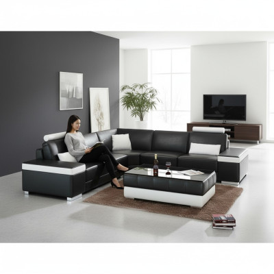 Sofá de cuero en forma de L. Conjunto de sofá acolchado de asiento de esquina sofá sofá.
