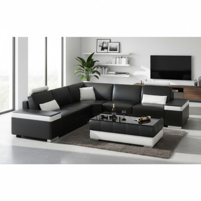 Sofá de cuero en forma de L. Conjunto de sofá acolchado de asiento de esquina sofá sofá.